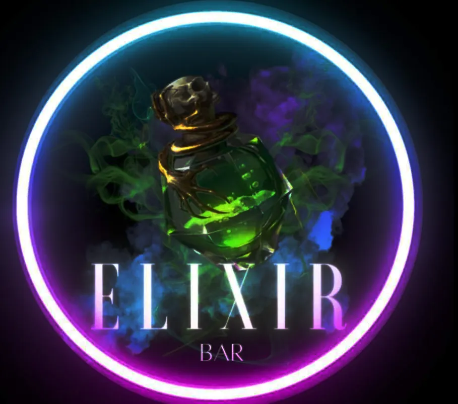 A bottle of elixir on a dark background
