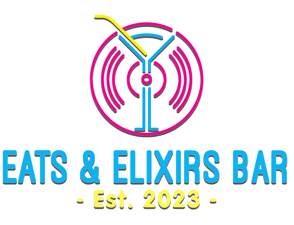 The logo for eats and elixiis bar