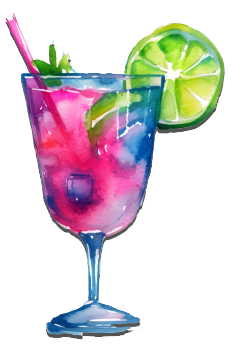 A painting of a drink with a slice of lime